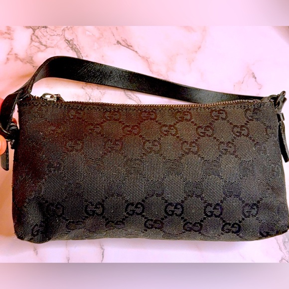Vintage Black on Black GUCCI Monogram Pochette - Picture 1 of 7